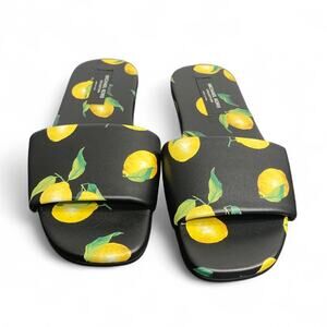 Michael Kors Collection Lemon Print Leather Delphine Slides